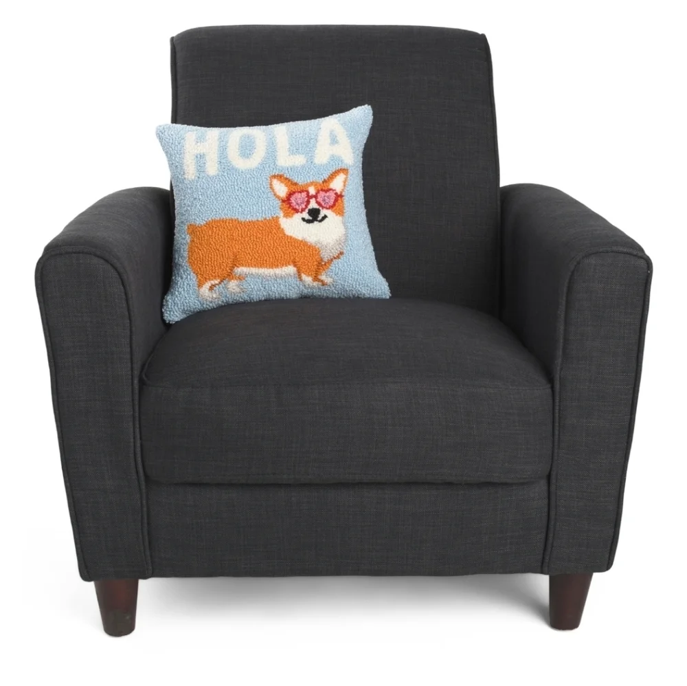 💙▪️Peking Handicraft ▪️14x14 Hola Corgi Hooked Pillow